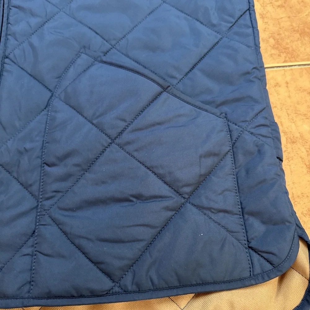 J Crew Vest Mens Sz Large Blue Quilted Authentic Outerwear Pocket Full Zip